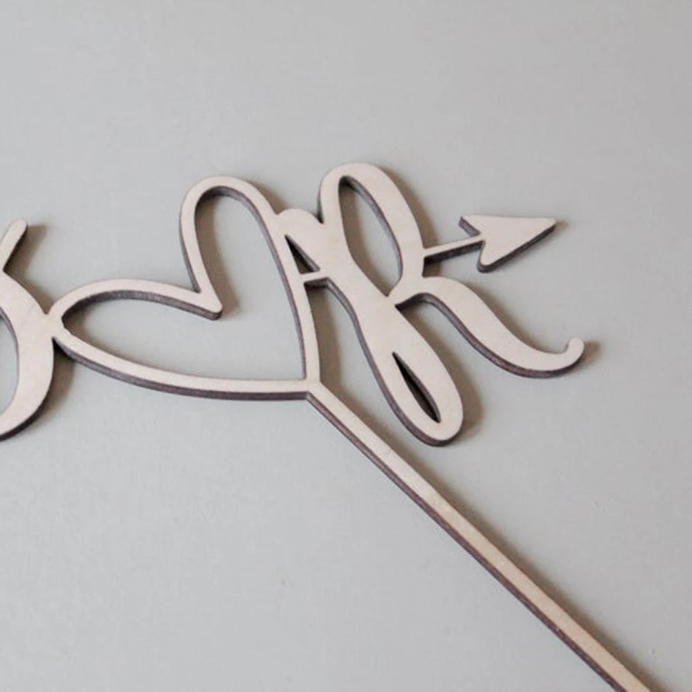 Personalized Wooden Cake Topper with Initials, Arrow, and Heart Design for Weddings