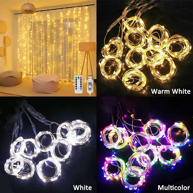 Versatile 3m LED Curtain String Lights for Festive Home Decorations