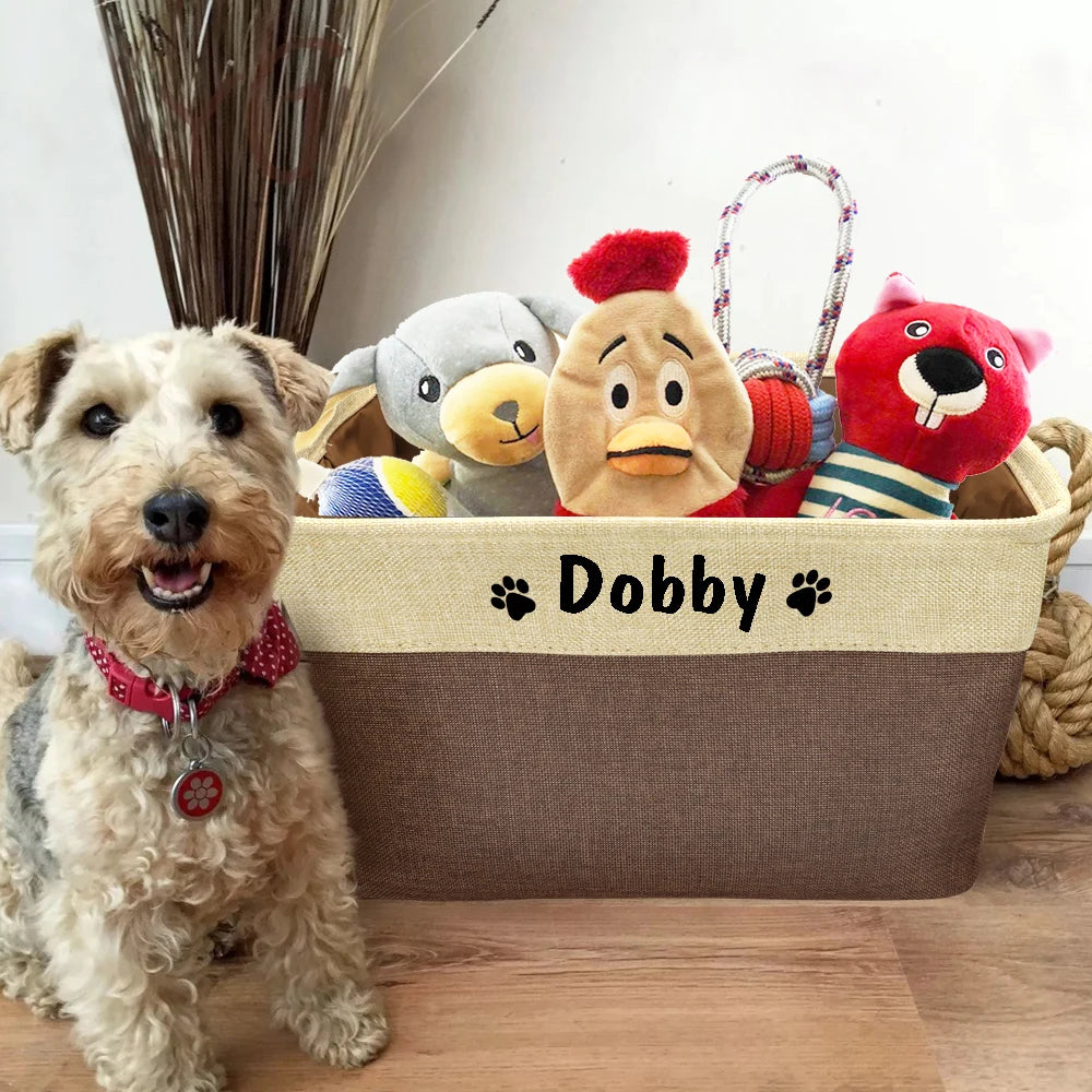 Personalized Canvas Pet Toy Storage Bin - Durable and Eco-Friendly Dog Toy Box with Collapsible Design and Customizable Name