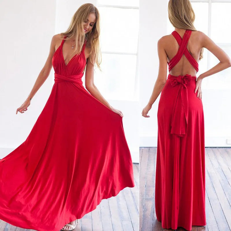 Versatile Red Convertible Maxi Dress for Women - Perfect for Parties, Weddings, and More!