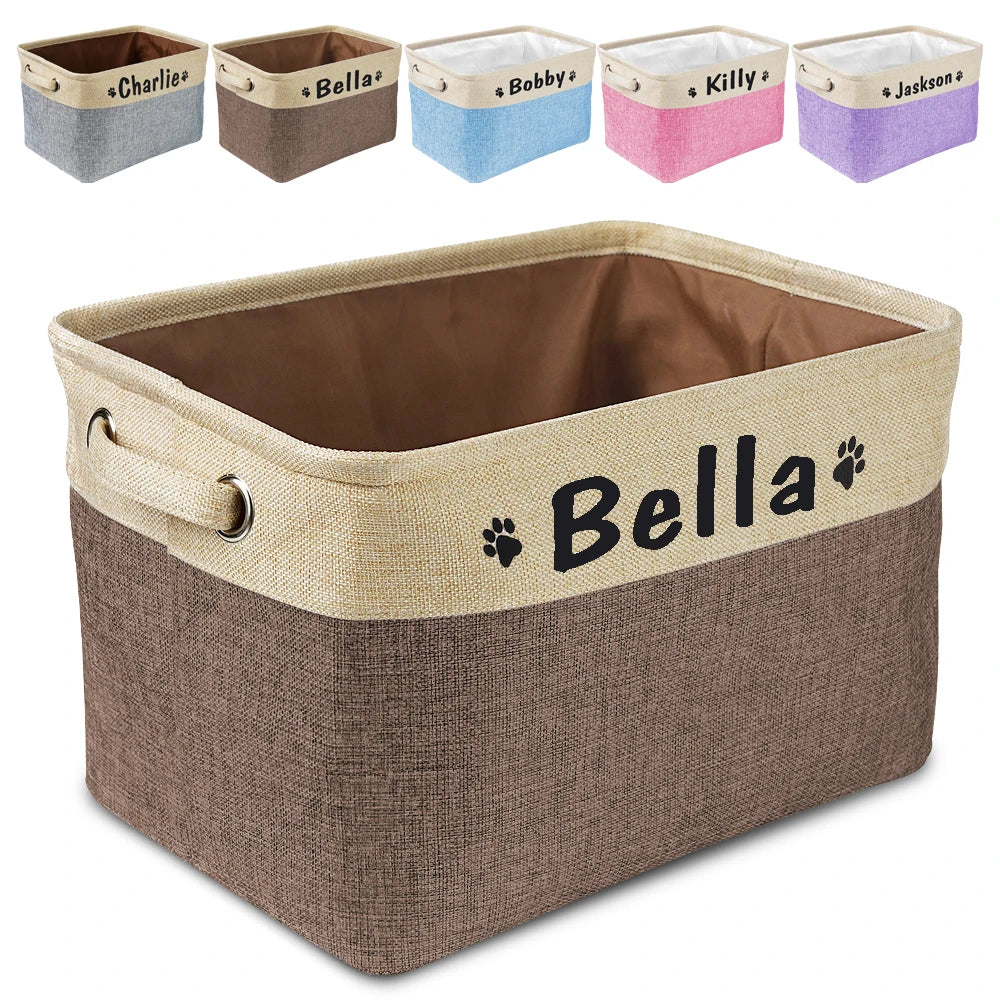 Personalized Canvas Pet Toy Storage Bin - Durable and Eco-Friendly Dog Toy Box with Collapsible Design and Customizable Name