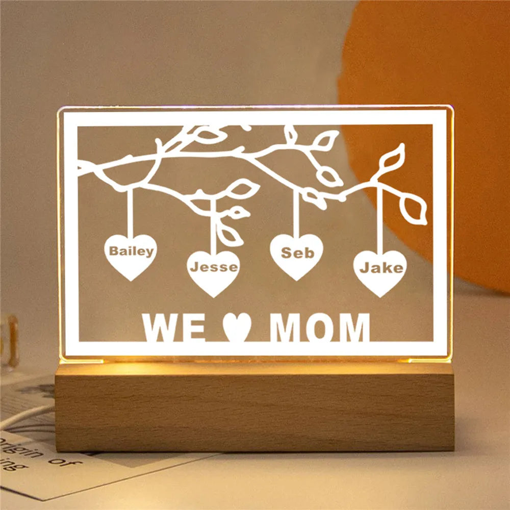 Personalized Family Tree Sign LED USB Acrylic Night Light