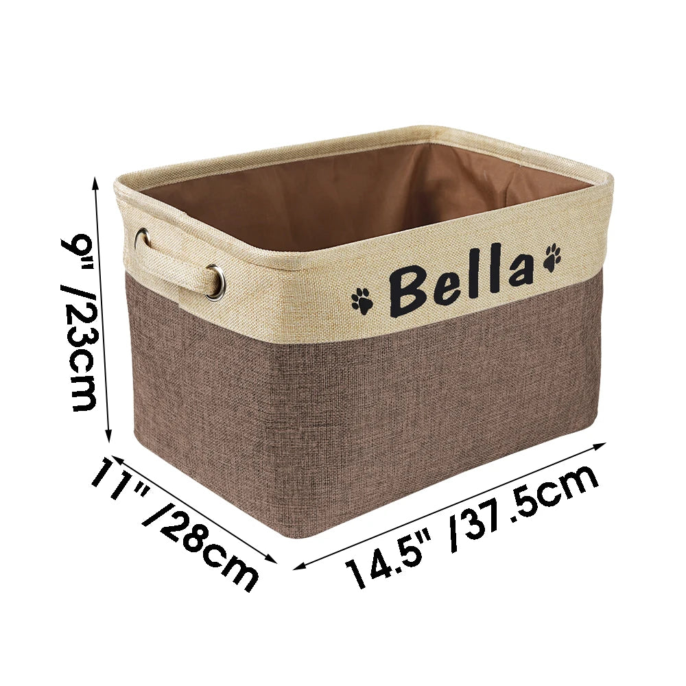 Personalized Canvas Pet Toy Storage Bin - Durable and Eco-Friendly Dog Toy Box with Collapsible Design and Customizable Name