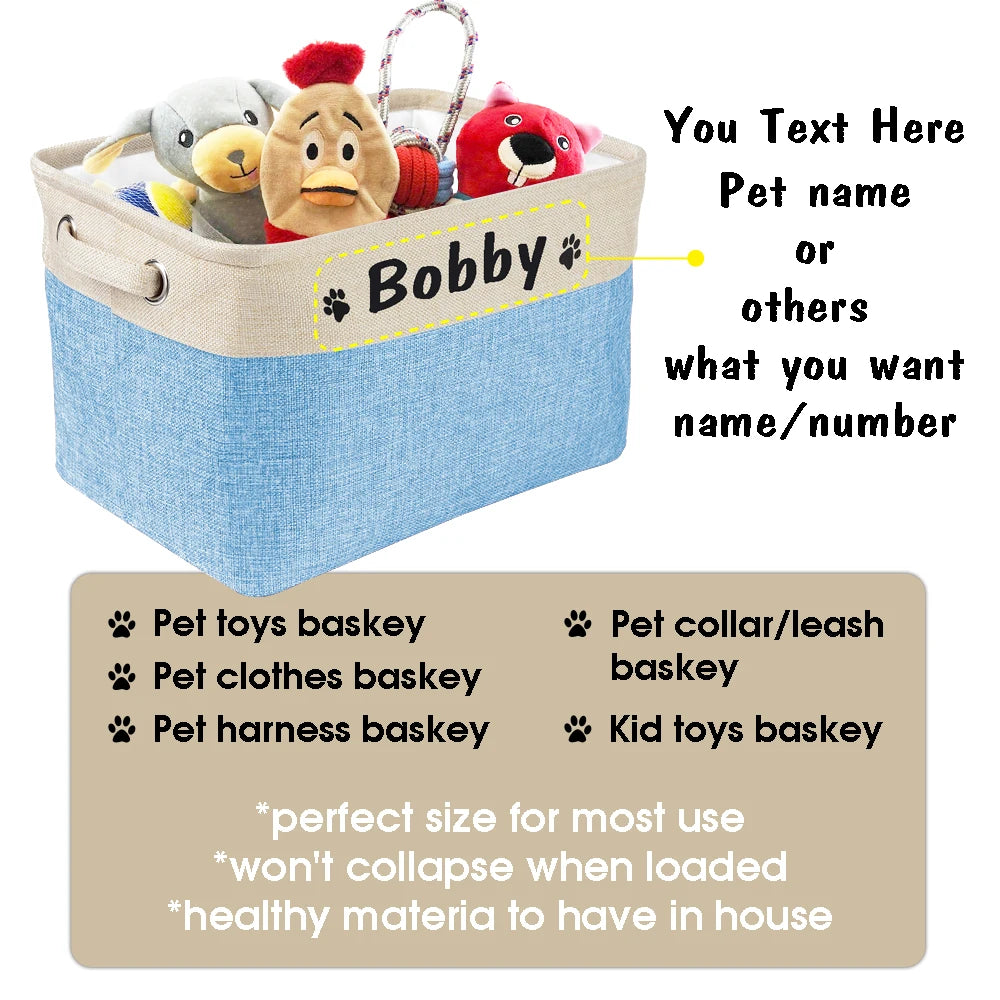 Personalized Canvas Pet Toy Storage Bin - Durable and Eco-Friendly Dog Toy Box with Collapsible Design and Customizable Name