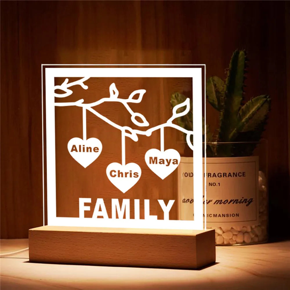 Personalized Family Tree Sign LED USB Acrylic Night Light