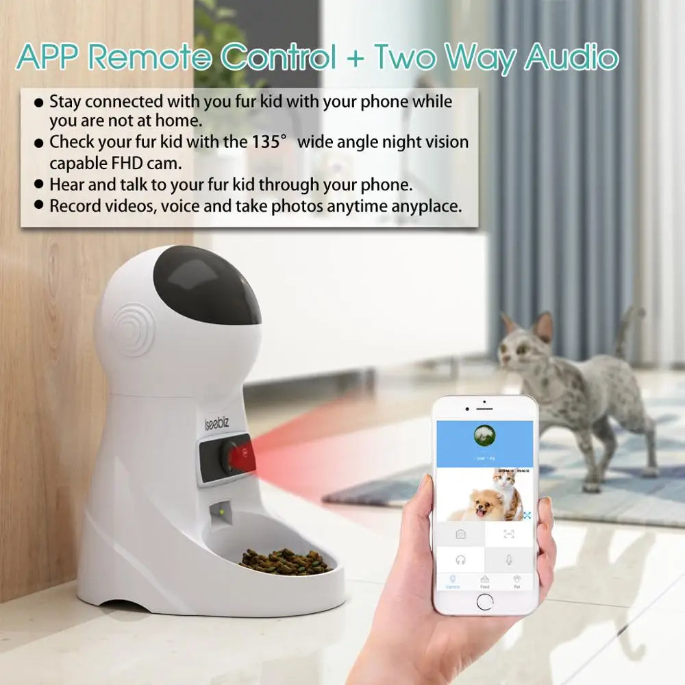 Iseebiz 3L Automatic Pet Feeder: Customizable Portions, Voice Recording, and IR Detector for Happy Meal Times