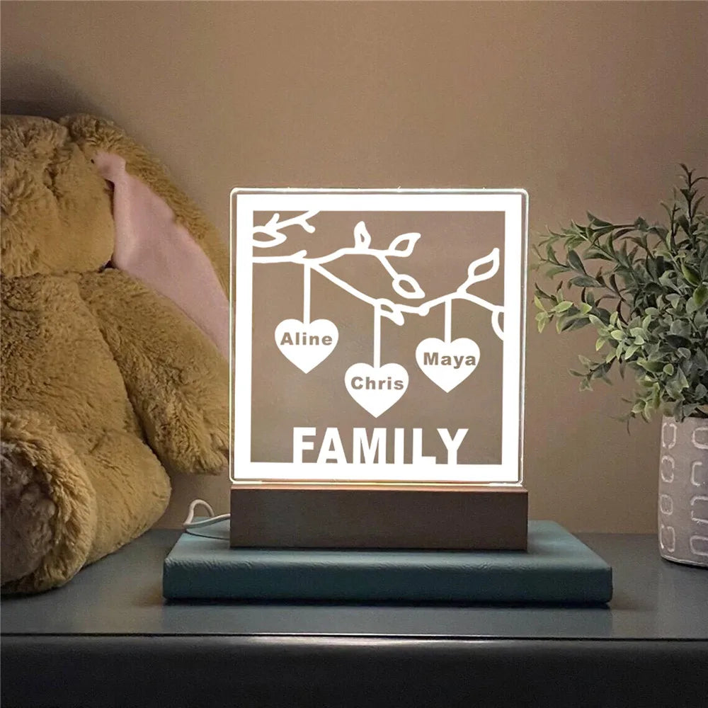 Personalized Family Tree Sign LED USB Acrylic Night Light