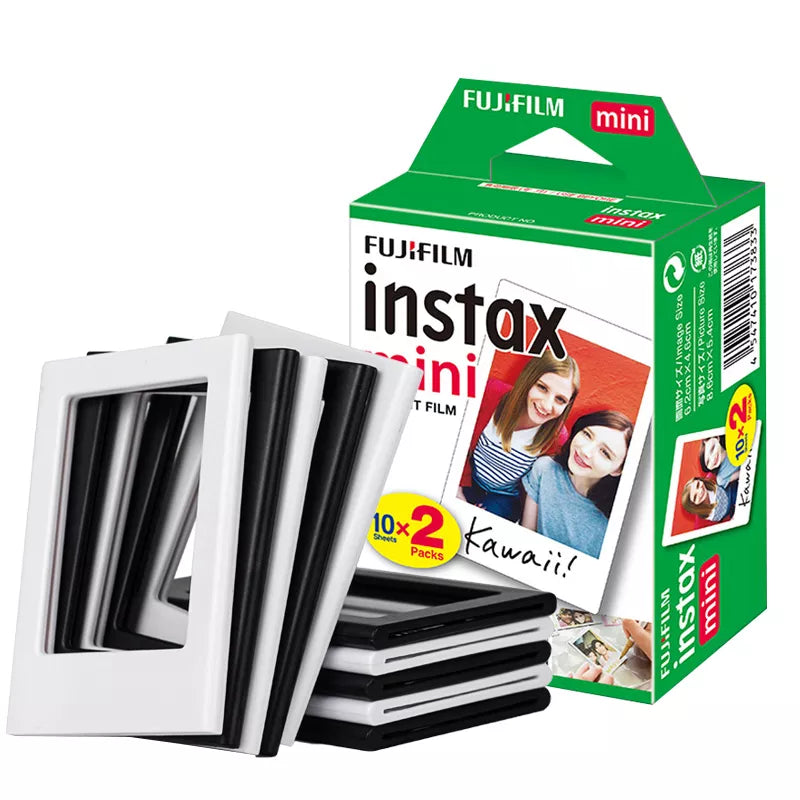 Fujifilm Instax Mini Film and Magnetic Frame Bundle - 20 Sheets White Film and 10pcs Black and White Magnetic Frames for Instax Mini Cameras and Printers