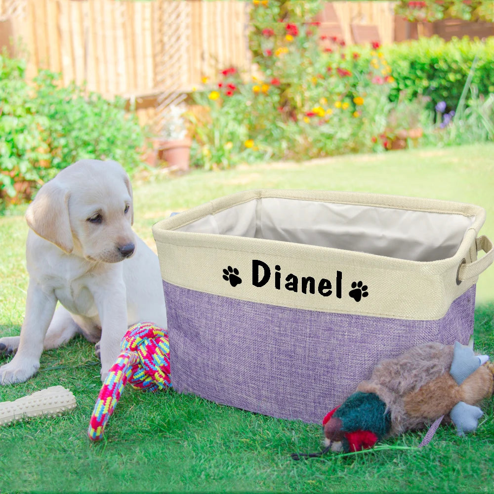 Personalized Canvas Pet Toy Storage Bin - Durable and Eco-Friendly Dog Toy Box with Collapsible Design and Customizable Name