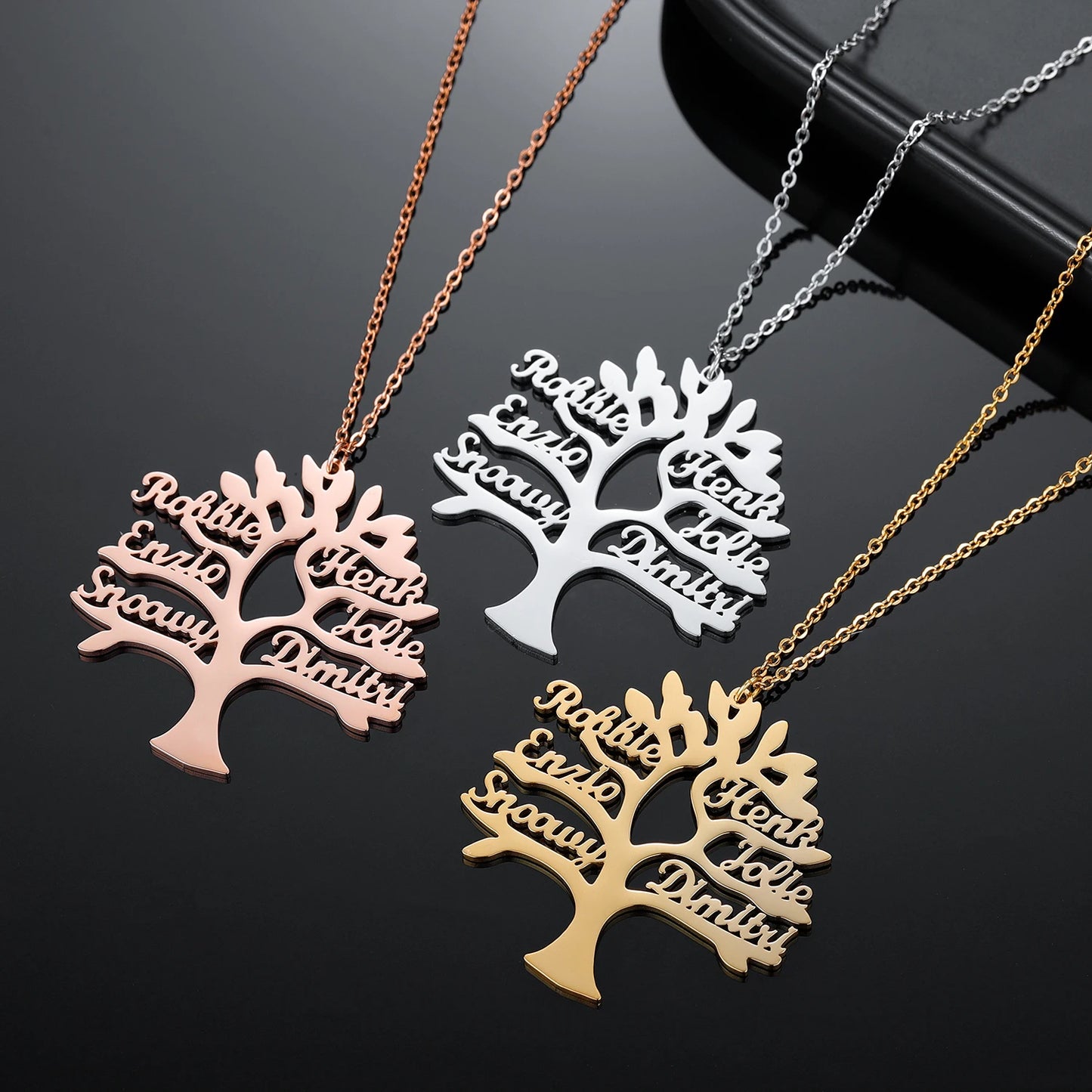 Personalized Tree of Life Necklace With 1-6 Names, Stainless Steel