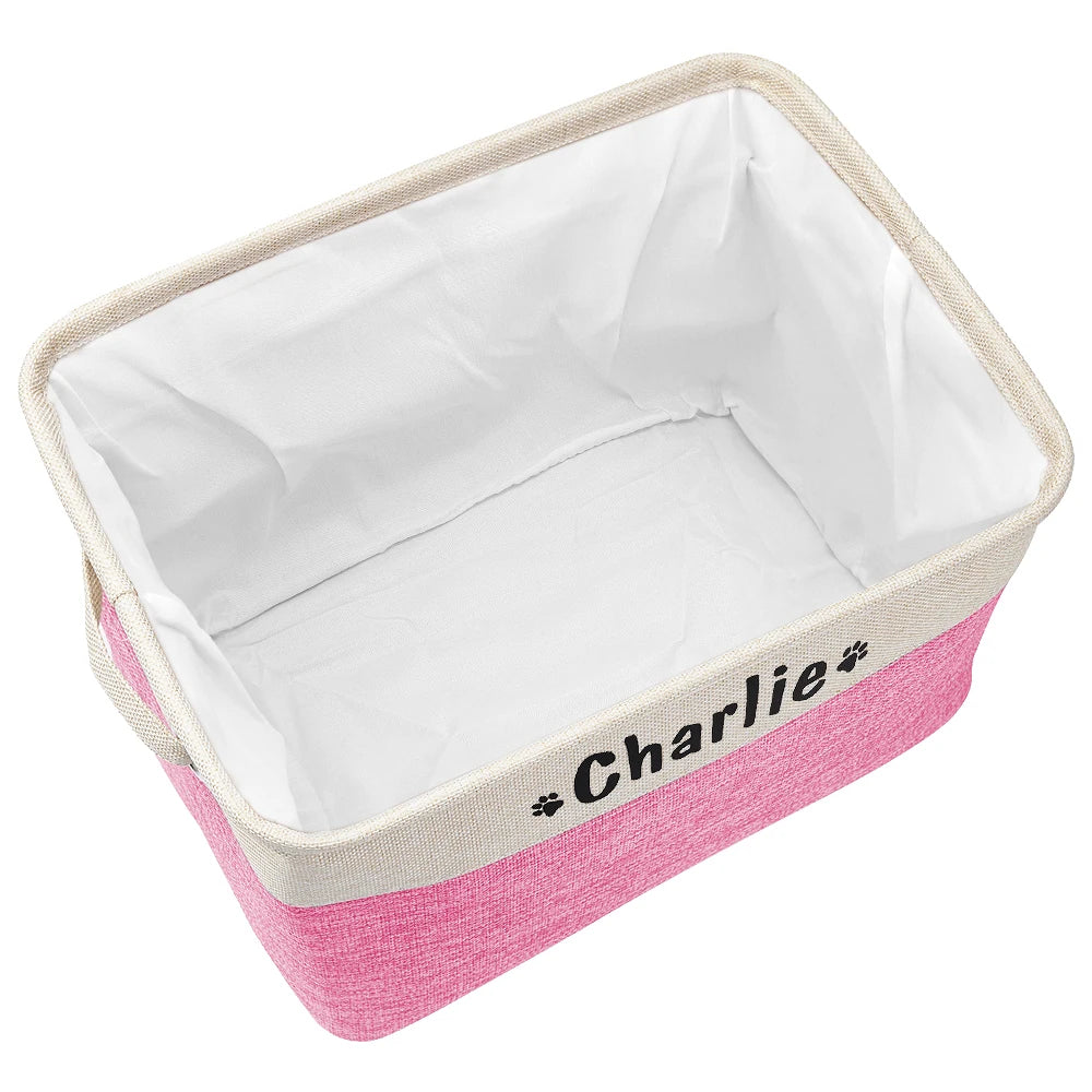 Personalized Canvas Pet Toy Storage Bin - Durable and Eco-Friendly Dog Toy Box with Collapsible Design and Customizable Name