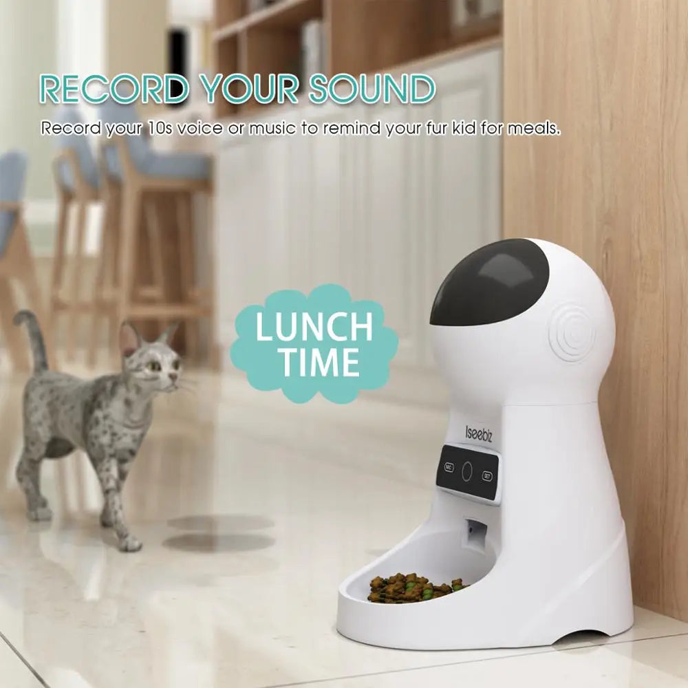 Iseebiz 3L Automatic Pet Feeder: Customizable Portions, Voice Recording, and IR Detector for Happy Meal Times