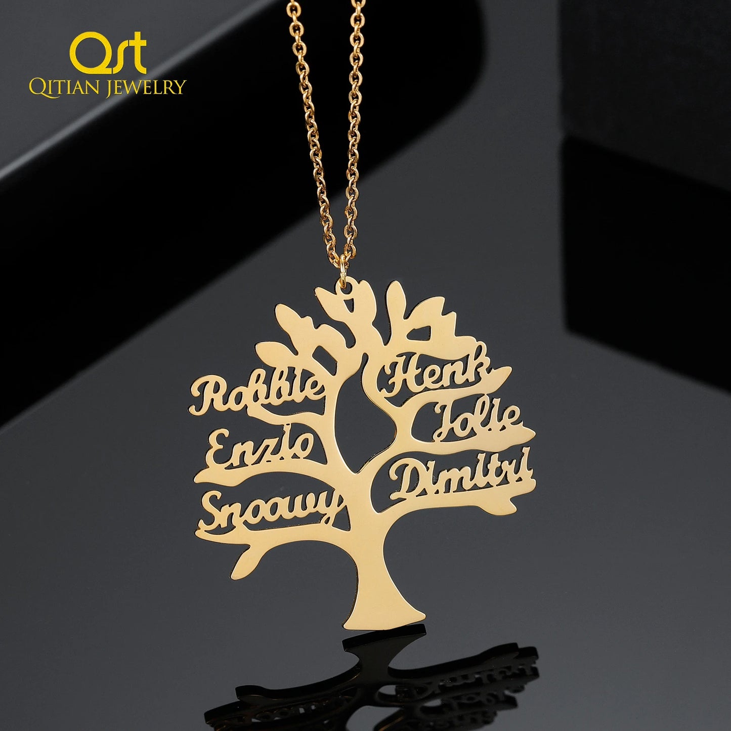 Personalized Tree of Life Necklace With 1-6 Names, Stainless Steel