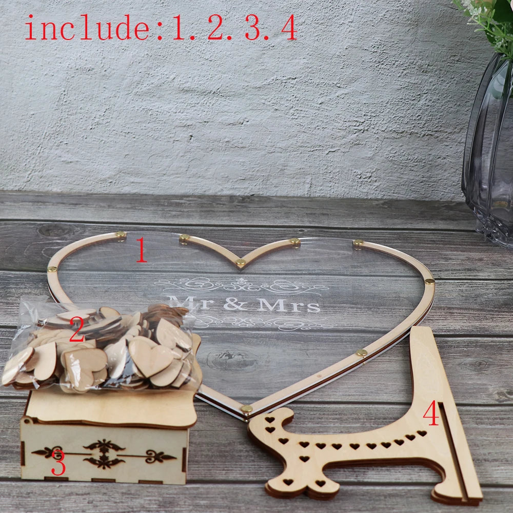 Personalized Heart-Shaped Wedding Guest Book with Rustic Wooden Drop Box