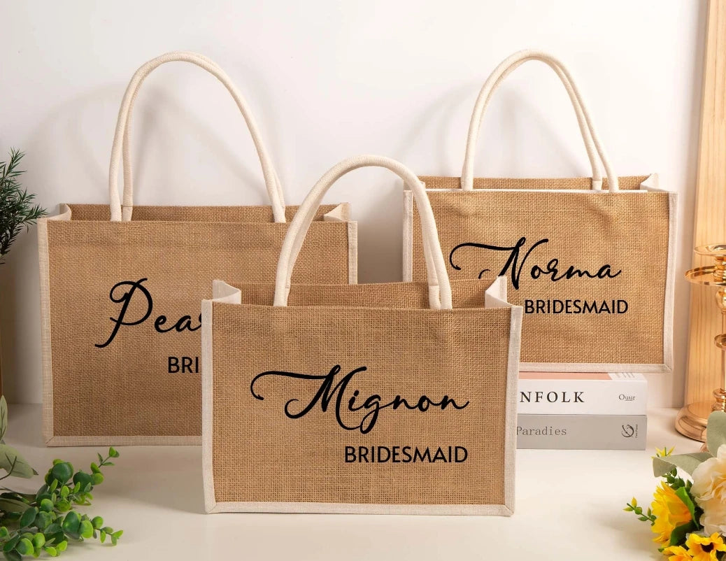 Personalized Burlap Tote Bag for Bridesmaids