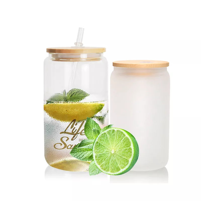 Personalized 16oz Glass Tumbler with Bamboo Lid and Straw