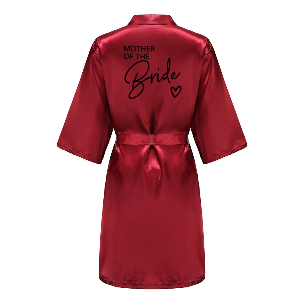 Elegant Team Bride Satin Robe for Wedding Party with Personalized Black Lettering