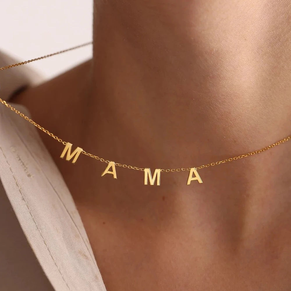 Personalized Stainless Steel MAMA Name Necklace by eManco - Custom Choker Pendant Gift