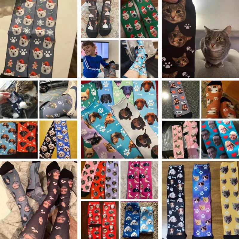 Personalized Custom Socks with Funny Dog Print and Your Own Face Photo