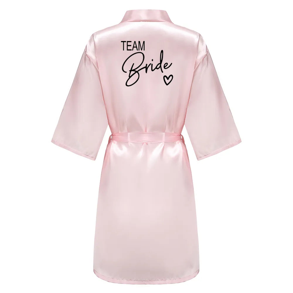 Elegant Team Bride Satin Robe for Wedding Party with Personalized Black Lettering