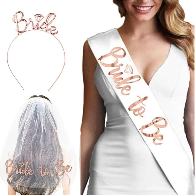 Bridal Shower Party Set: Veil, Sash, Hairband & Decor