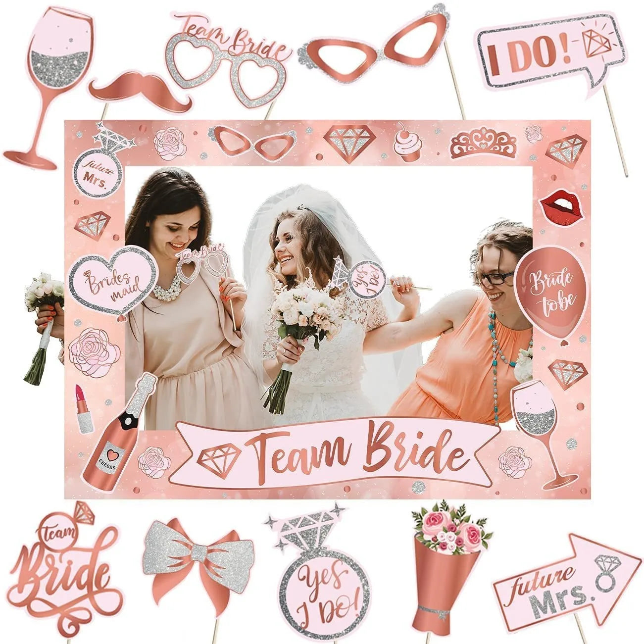 Team Bride Photo Booth Props and Decorations Different Pcs