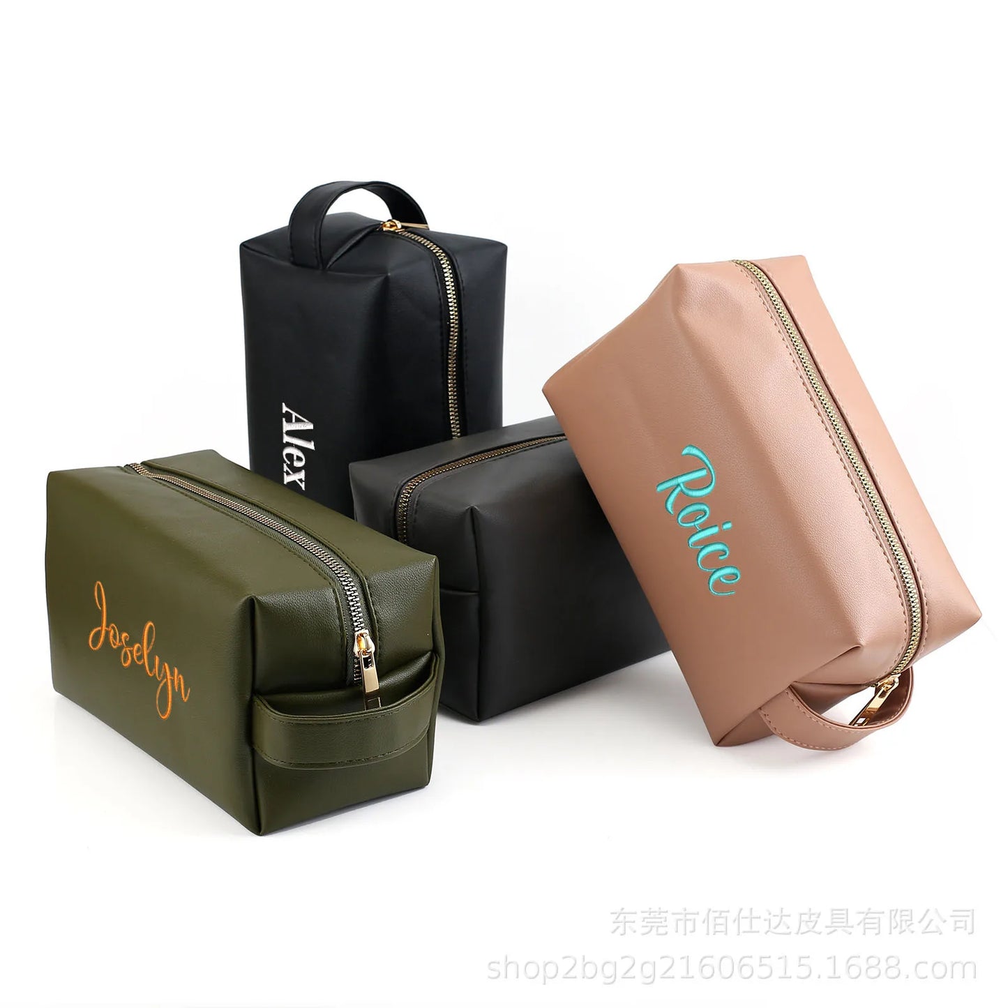 Personalized Embroidery PU Leather Largr Capacity Toiletry Bag