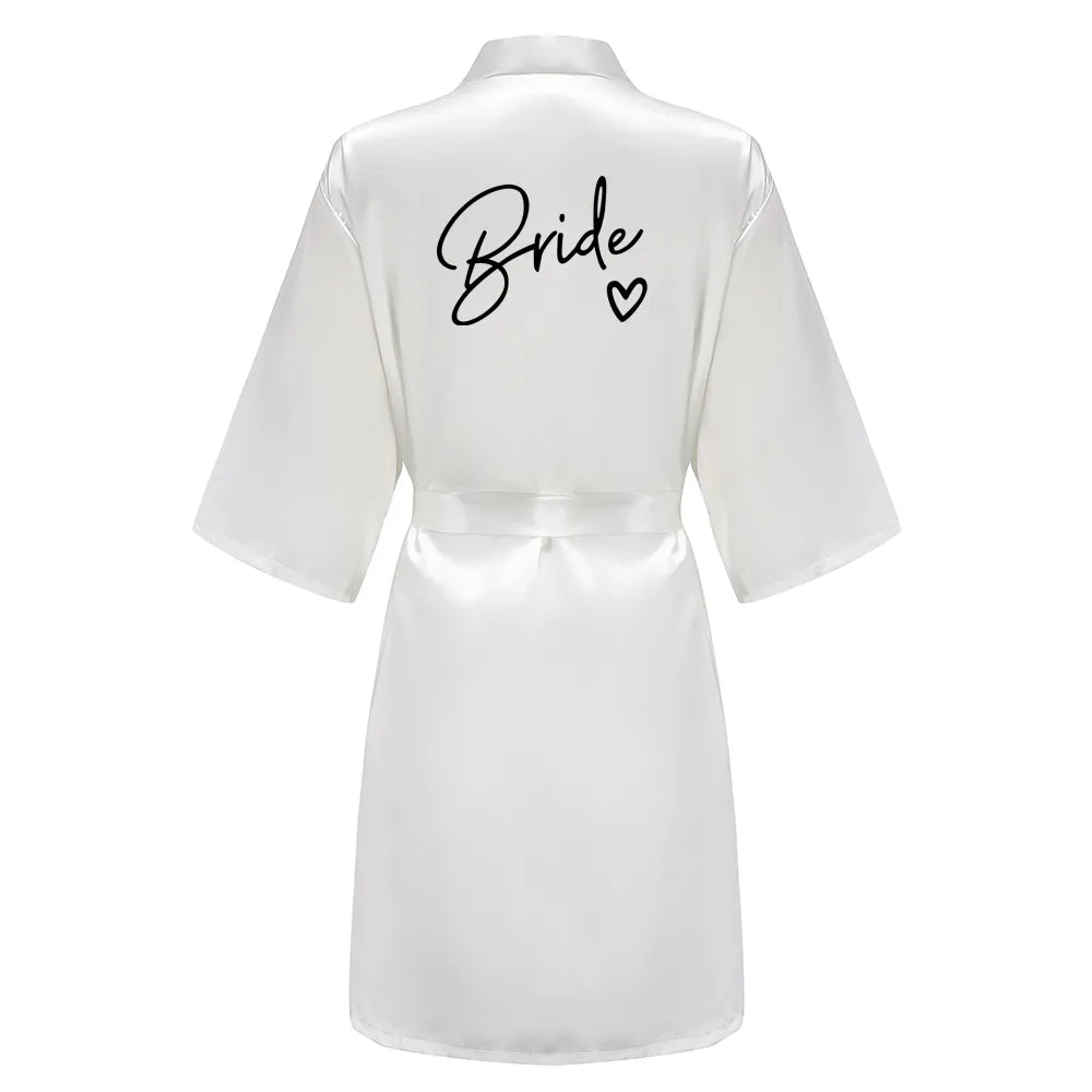 Elegant Team Bride Satin Robe for Wedding Party with Personalized Black Lettering