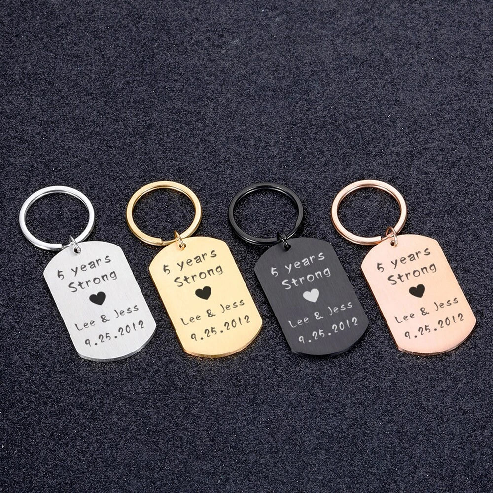 Personalized Stainless Steel Photo Keychain - Custom Engraved Couple Keychain with Name and Date - Unique Gift for Loved Ones