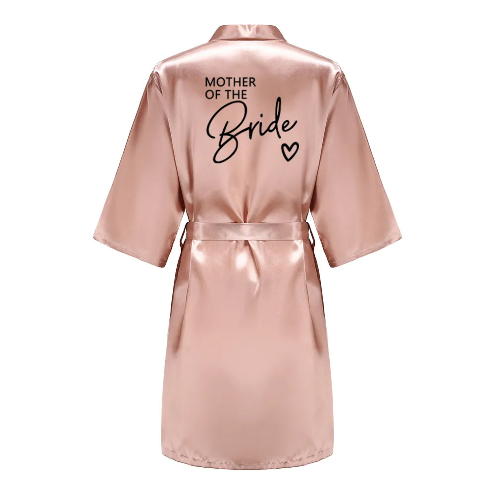 Elegant Team Bride Satin Robe for Wedding Party with Personalized Black Lettering