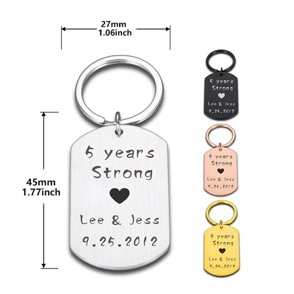 Personalized Stainless Steel Photo Keychain - Custom Engraved Couple Keychain with Name and Date - Unique Gift for Loved Ones