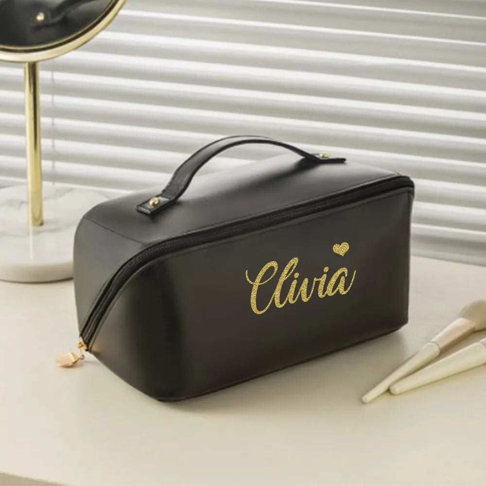 Personalized Travel Cosmetic Bag with Custom Name - Waterproof PU Makeup Pouch for Women