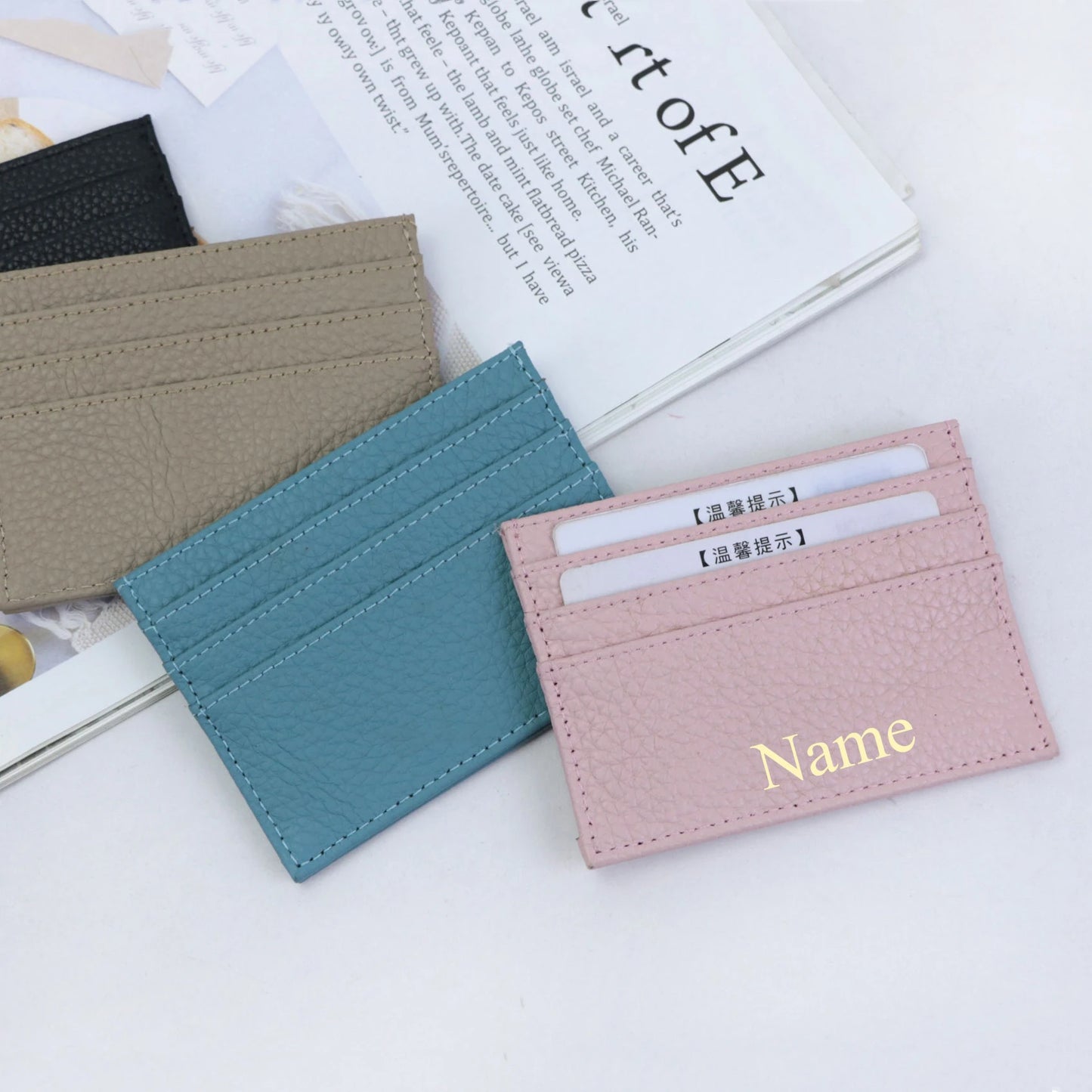 Personalized Pebble Leather Credit Card Holder with Gift Box - 100% Genuine Leather Unisex Design