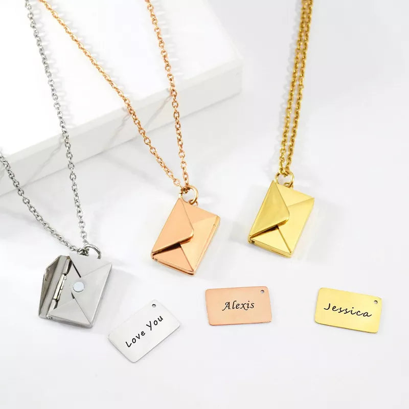 Personalized Letter Envelope Necklace Stainless Steel