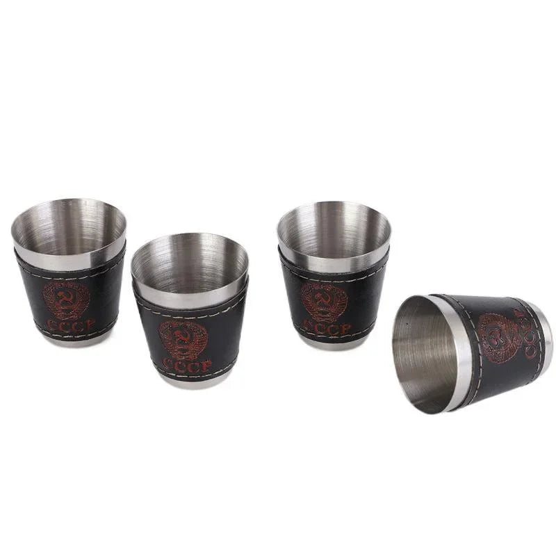 Personalized Mini Vodka Cup Set with PU Holster and Stainless Steel Construction