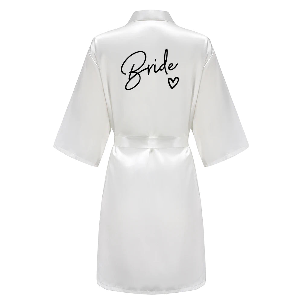 Elegant Team Bride Satin Robe for Wedding Party with Personalized Black Lettering