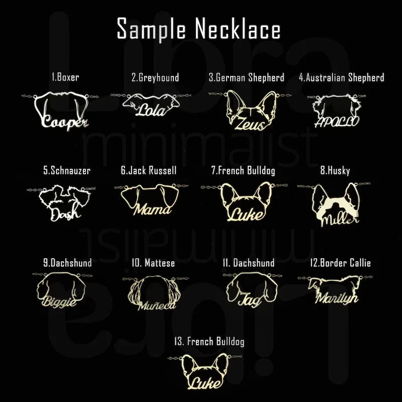 Personalized Dog Ears Necklace Custom Pet Name