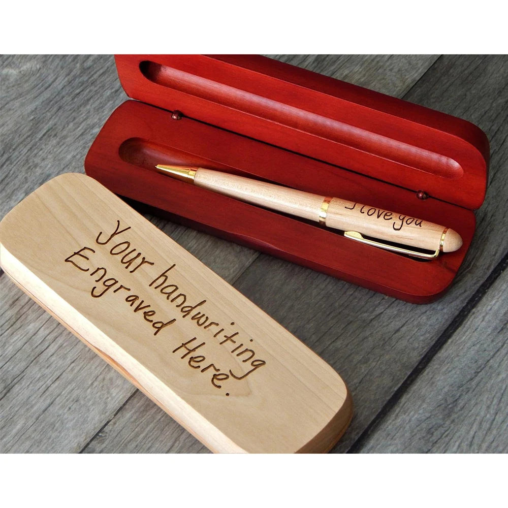 Handcrafted Bamboo Ballpoint Pen Set with Custom Engraving and Maple Wood Pen Case - Perfect for Weddings and Business Gifts