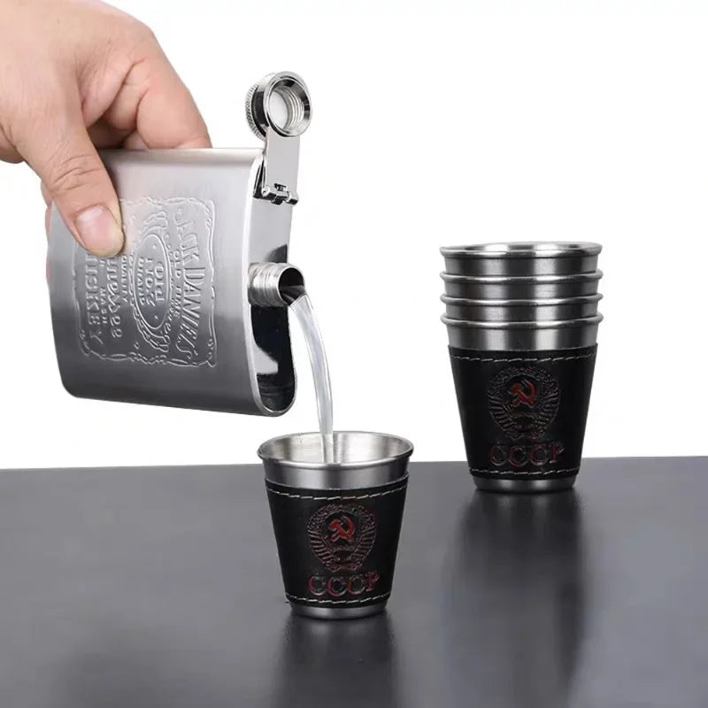 Personalized Mini Vodka Cup Set with PU Holster and Stainless Steel Construction