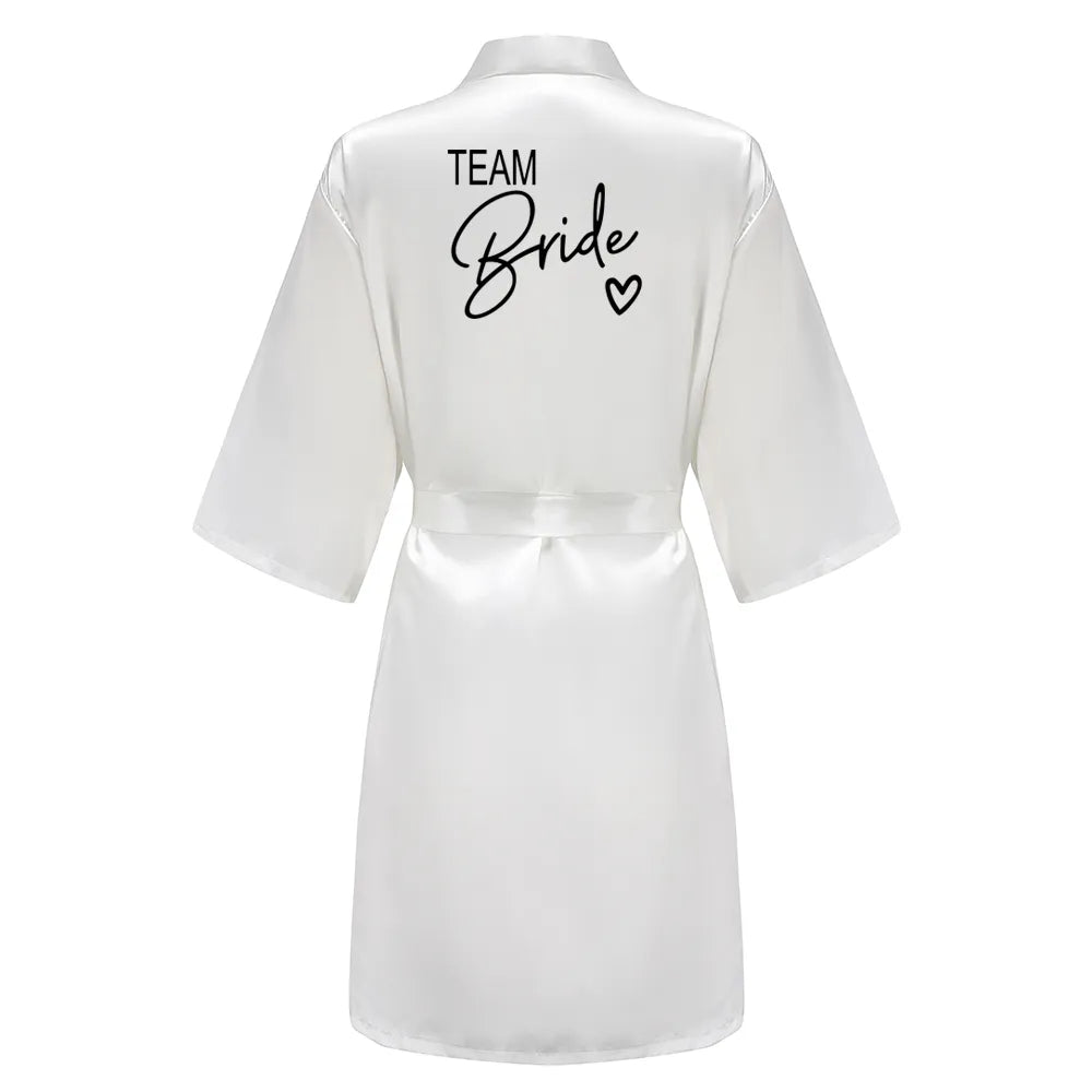 Elegant Team Bride Satin Robe for Wedding Party with Personalized Black Lettering