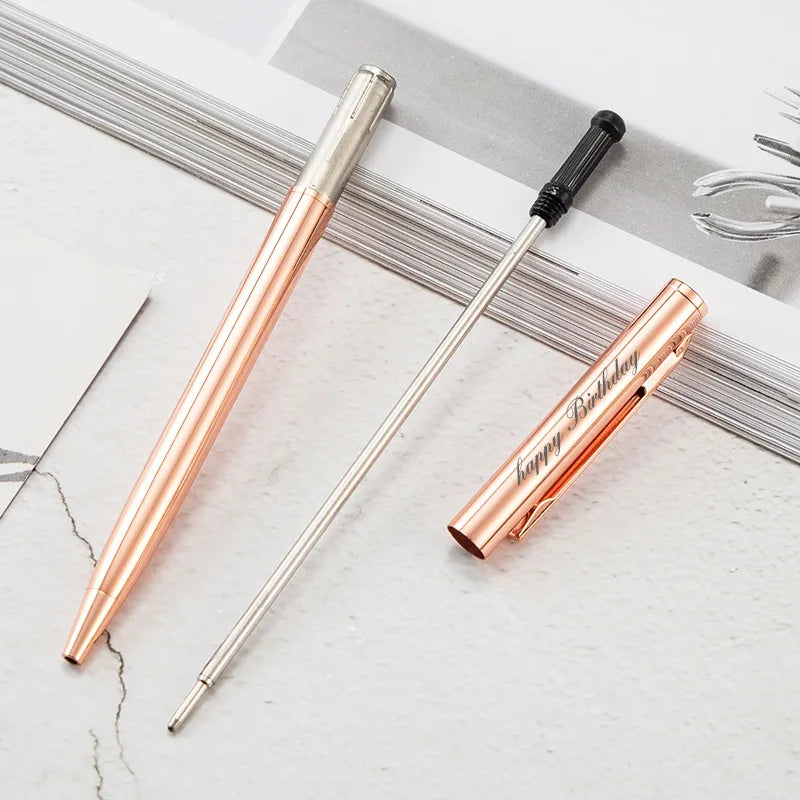 Personalized Rose Gold Metal Ballpoint Pen for School and Office Use