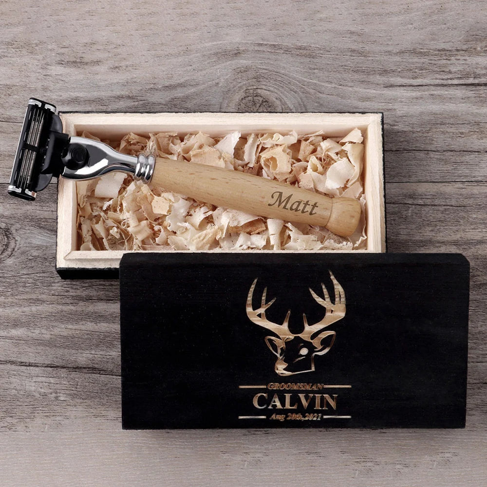 Personalized Wooden Razor & Beard Comb Set