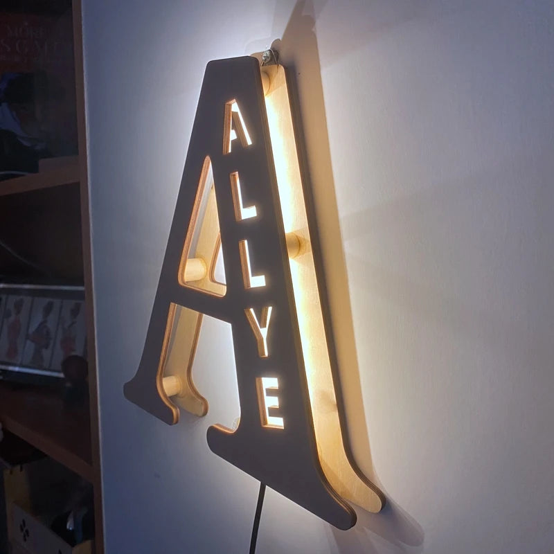 Personalized Wood Wall Lamp with Name