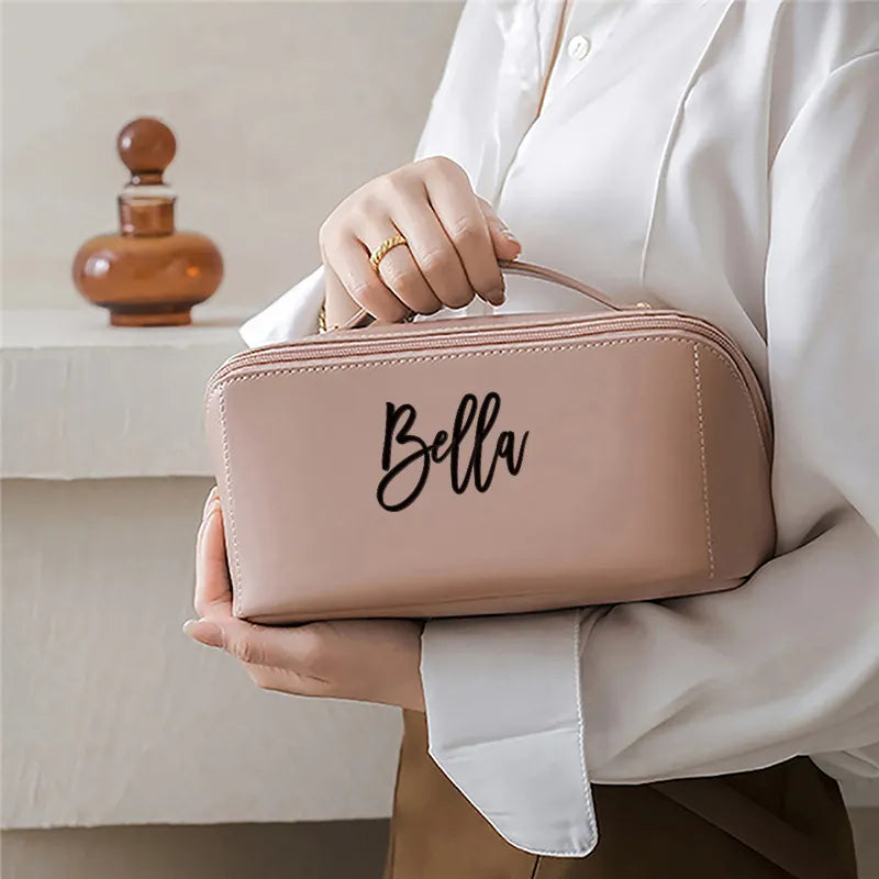 Personalized Travel Cosmetic Bag with Custom Name - Waterproof PU Makeup Pouch for Women