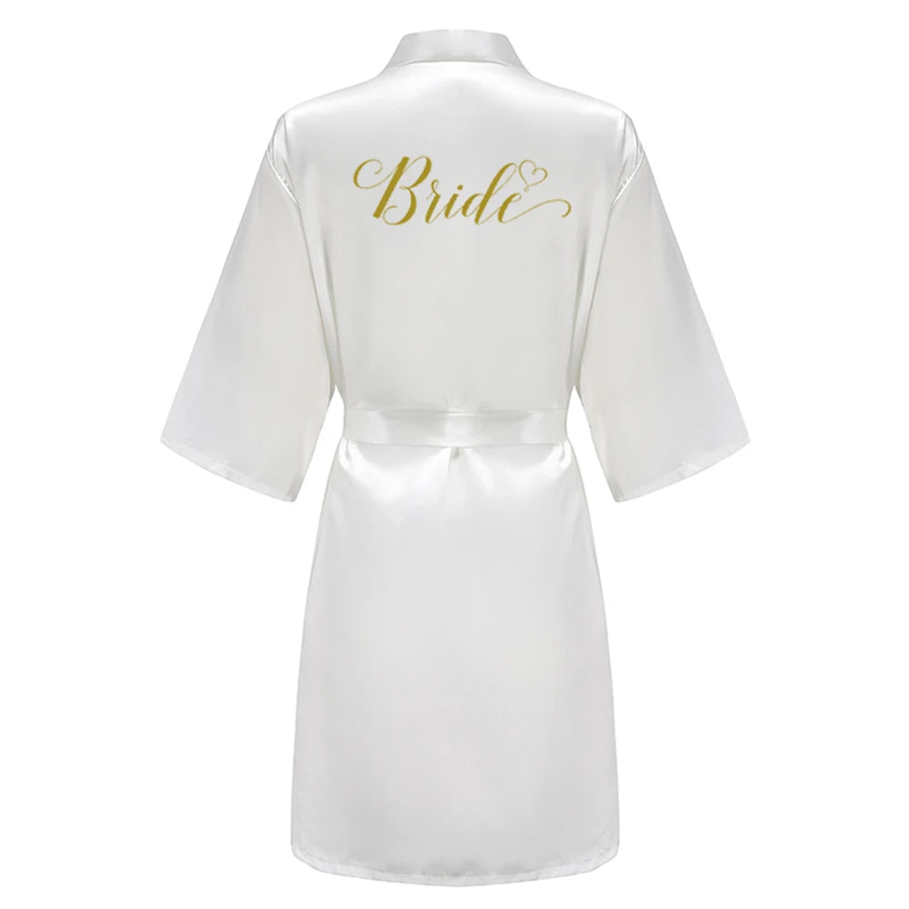 Elegant Team Bride Satin Robe for Wedding Party with Personalized Black Lettering