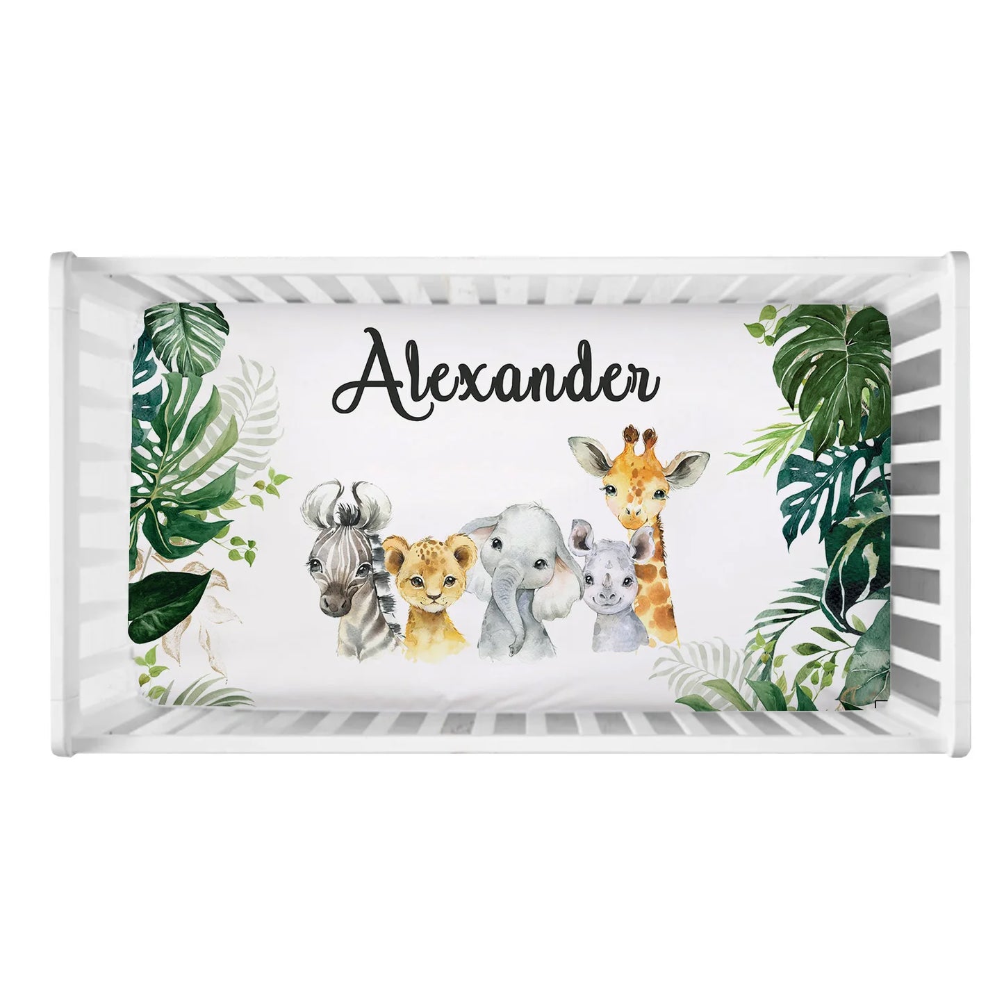 Personalized Jungle Animals Greenery Baby Bedding Set