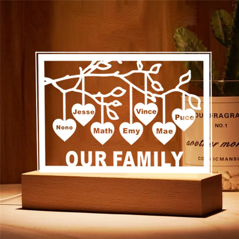 Personalized Family Tree Sign LED USB Acrylic Night Light