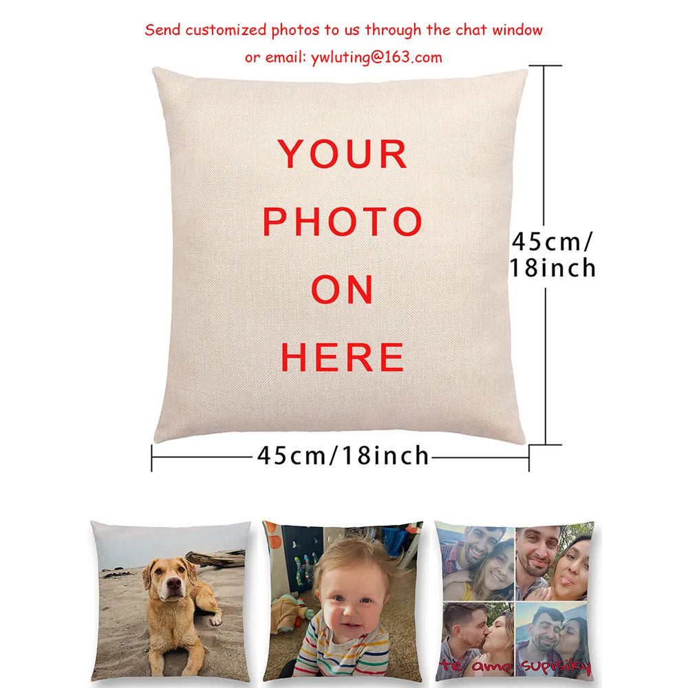 Personalized Baby Family Pet Cushion Covers - Custom Print on Cotton Linen Pillow Case for Sofa with DIY Logo Design