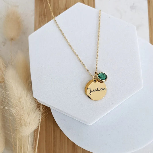 Personalized Stainless Steel Name Necklace with Birthstone for