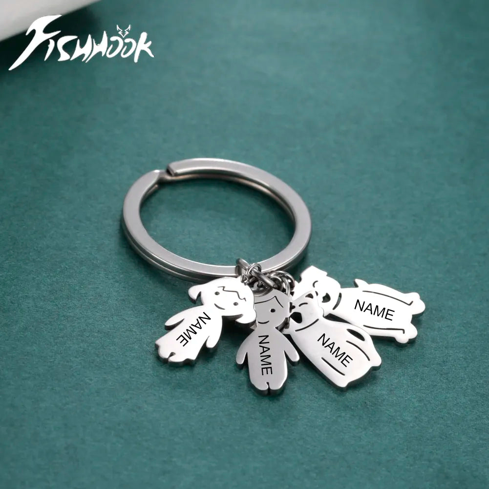 Personalized Family Keychain with Custom Name Engraving for Children, Parents, and Pets - Perfect Gift for Any Occasion